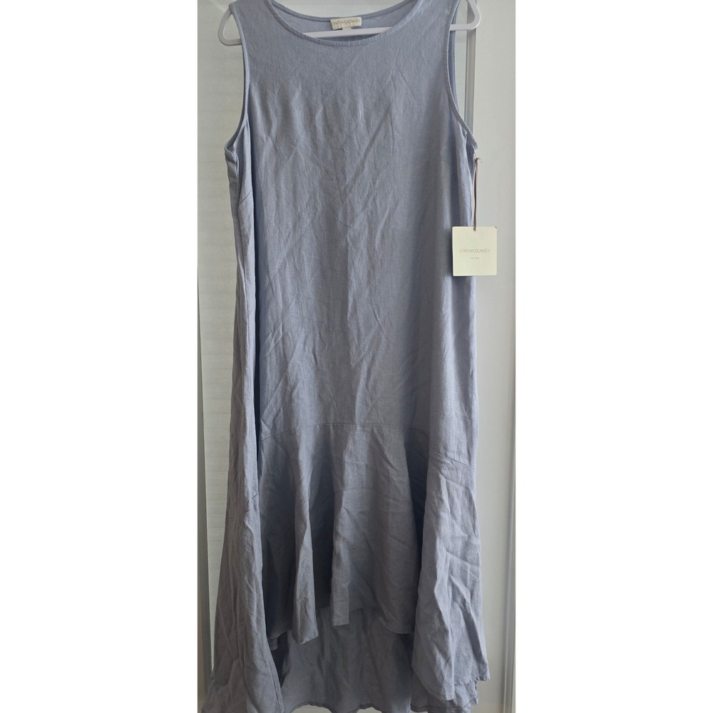 Cynthia Rowley Blue Linen Blend Ruffle Midi Sleeveless Midi Dress Large NWT